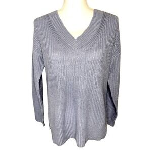 🎄🎄Moral Fiber Sweater Women VNeck Periwinkle Blue Metallic Ribbed Knit Small‎